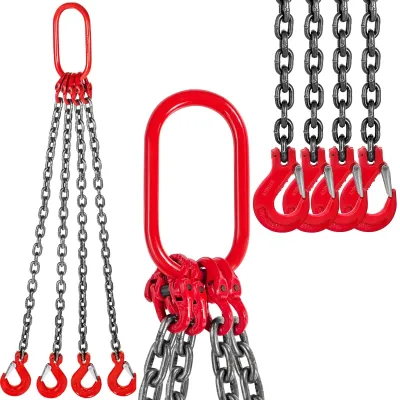 SucceBuy 4T Chain Sling 1M / 2M x 8MM Four Leg with Powder Coating Steel Hook - Grade 80 High Temperature Resistance for