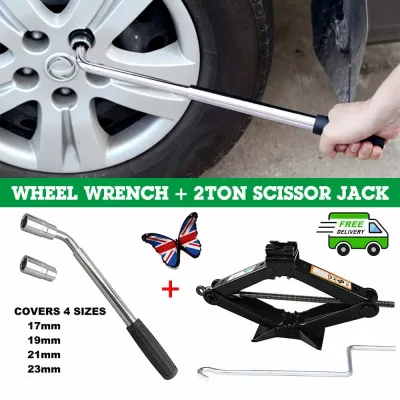 Universal Scissor Jack 2 Ton Scissor Wind Up Jack Extend 105MM to 385M+Extendable Wheel Brace Wrench Car Van Tyre Repair image 1
