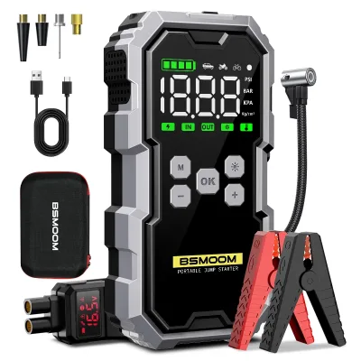 Car Jump Starter With Air Compressor LCD Screen 21800mAh Portable Booster Charger ,6000A Powerful Car Battery Starting D