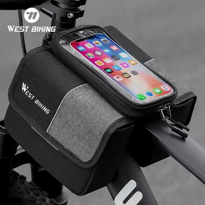 WEST BIKING 3 In 1 Bicycle Front Frame Bag Touch Screen Top Tube Phone Bag Bike Tool Holder Double Pouch Bag MTB Accesso