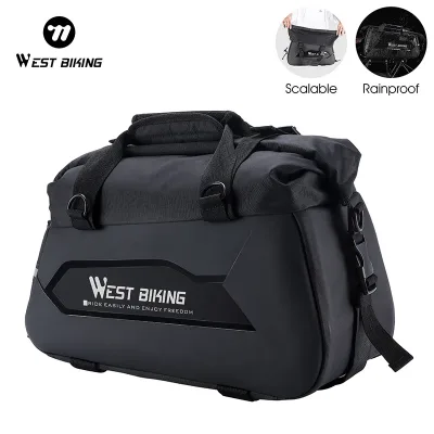WEST BIKING 13-25L Expandable Bike Trunk Bag MTB Hard Shell Bicycle Rear Carrier Bag Waterproof Travel Suitcases Shoulde