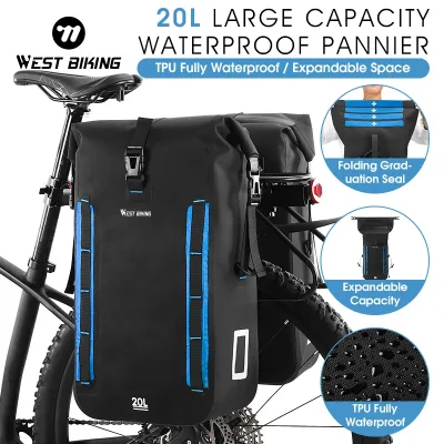 West BIKING Fully Waterproof TPU Bicycle Bag Foldable Expandable 15...