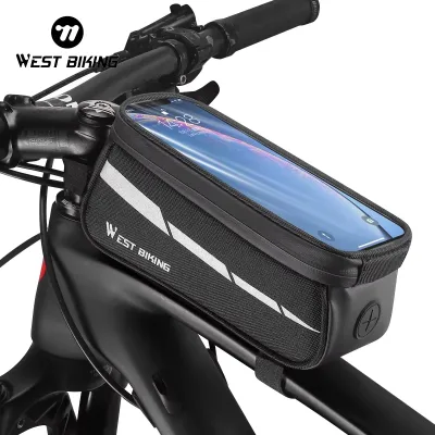 WEST BIKING Reflective Bicycle Bag Frame Front Tube Bag Touchscreen Cell Phone Holder Case Cycling Bag MTB Road Bike Acc image 1