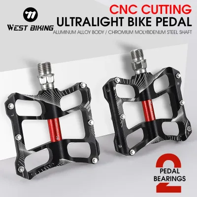 WEST BIKING Bicycle Pedal 2 Bearings Non-Slip Cycling Pedals CNC Aluminum Alloy Bike Pedals Wide Platform Accessories Pa image 1