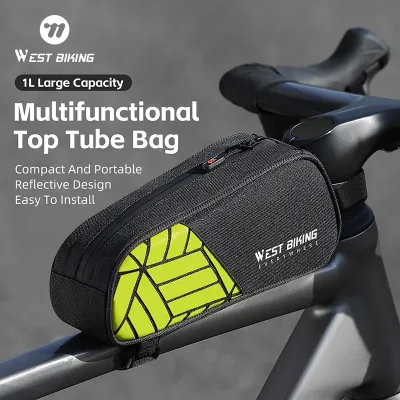 WEST BIKING Bicycle Fashion Front Frame Bag Water Repellent Bright Color Patchwork Bike Top Tube Bag Reflective Cycling 