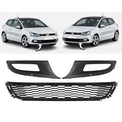 FOR VW POLO 6R GTI 09-14 FRONT BUMPER FOGLIGHT GRILLE PAIR WITH LOWER GRILLE image 1