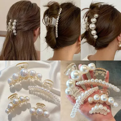 Vintage Pearl Large Claw Clip Korean Ponytail Barrette Set