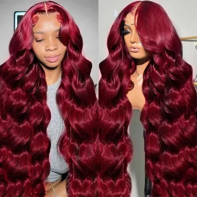 99j Burgundy 13x6 200 Density HD Lace Frontal Human Hair Body Wave ...
