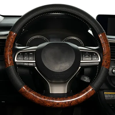 Wood Grain Car Steering Wheel Cover Perforated Leather 38cm 15inch For BMW 1 3 5 Series E81 E87 E90 E91 E93 F10 X1 X3 X5