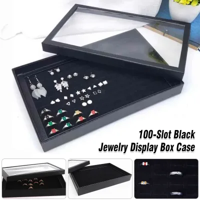 Jewellery Box Organizer Display Case with Velvet Lining Transparent Glass Lid UK image 1