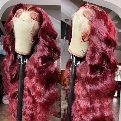 99j Burgundy 13x6 Lace Front Human Hair 200 Density Body Wave 13x4 ...