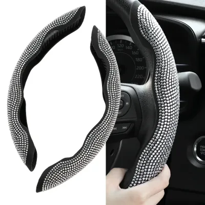 2PCS Diamond Car Steering Wheel Cover Booster Anti-slip Crystal Rhinestones Sparkling For Women Girl Car Interior Access image 1