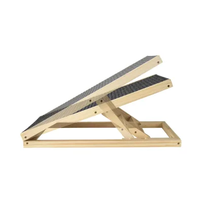 Height-Adjustable Wooden Pet Ramp for Dogs with Non-Slip Carpet