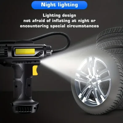120 Watt Lapse Car Air Compressor, With Light Diode Lamps Wireless Handheld Car Inflatable Pump Electric Car Tire Airfla