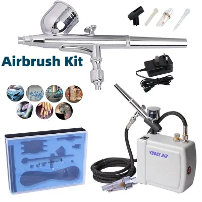 Mini Airbrush Compressor Kit Spray Gun Dual Action Air Brush Paint Model 0.3MM image 1