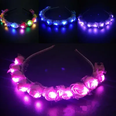 LED Light-Up Rose Flower Headband Bridal Wedding Party Wreath