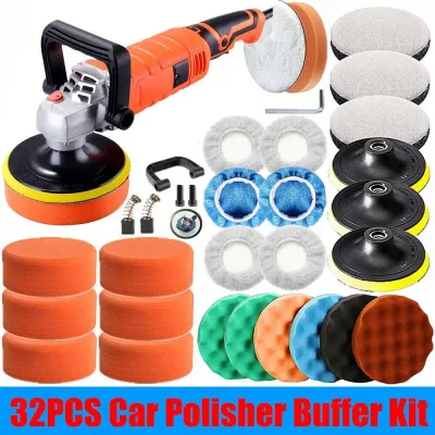 1580W Rotary 7" Dual Action Car Polisher Kit Orbital Polishing Machine Wax Pads