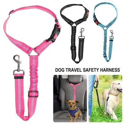 Adjustable Dog Car Seat Belt Safety Harness Bungee Headrest Leash