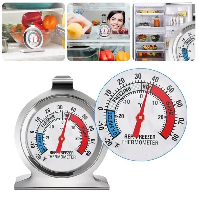 2PCS Stainless Steel Fridge Freezer Dial Thermometer Temperature Gauge Stands & Hangs