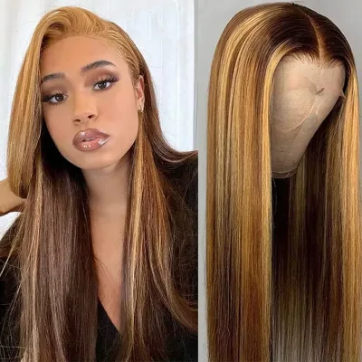 30 36 Inch 4/27 Highlight Straight 13x4 13x6 HD Lace Front Human Ha...