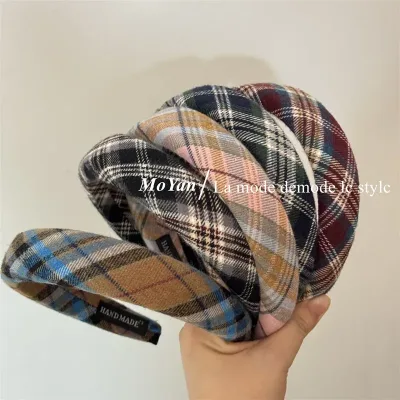 Autumn winter literary and retro college style plaid hairhoop go out versatile pressure hairpin simple high skull top he