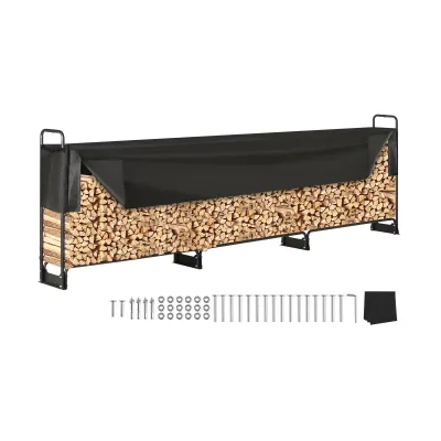 Succebuy 12.7FT Outdoor Firewood Rack With Cover Heavy Duty Firewoo...