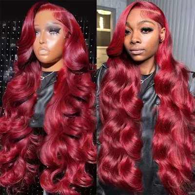 99j Burgundy 13x6 HD Lace Frontal Human Hair Wigs Wine Red Colored ...