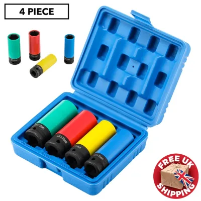 Alloy Wheel Nut Thin Deep Impact Socket Set 1/2" drive 17mm 19mm 21mm 22mm 4pcs image 1