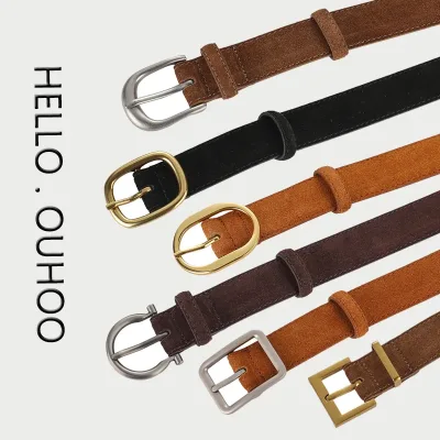 Women's Genuine Leather Suede Belt 2.8cm Metal Buckle Skinny Jeans
