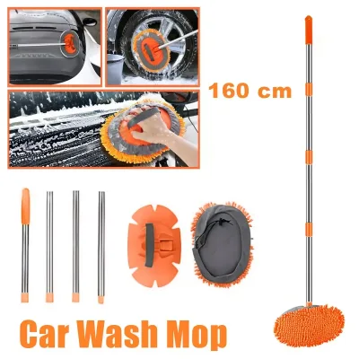 Car Wash Mop Double Brush Head 180° Rotation Telescopic Mop Roof Window Clean UK