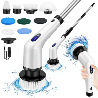 Cordless Spin Scrubber Cleaning Brush Set 3Ah Battery 9 Heads