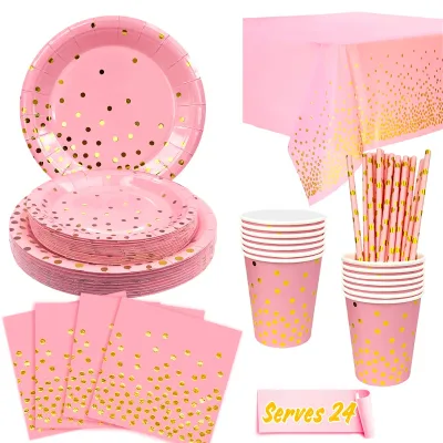Pink and Gold Disposable Party Set image 1