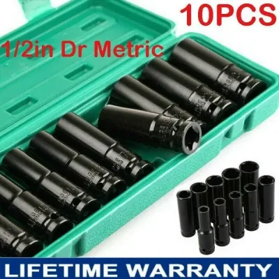 10PCS Heavy Duty 1/2” Drive Deep Impact Sockets Set 6 Point Hex Design Nut CR-V Steel 1/2 Drive Deep Impact Socket Set image 1