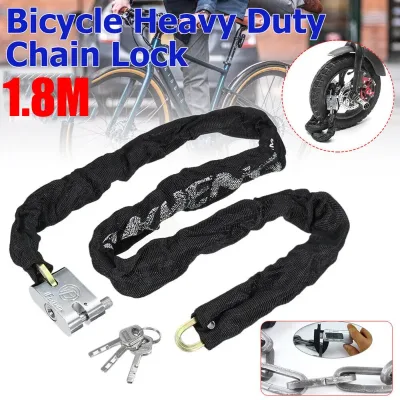 Heavy Duty 1.8m Metal Chain Bike Lock Padlock Motorcycle Bicycle