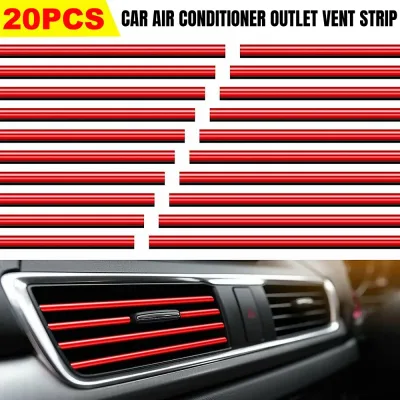20PCS Red Chrome Car Air Conditioner Outlet Vent Decorative Strip Accessories image 1