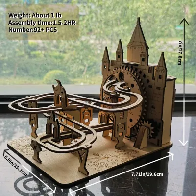 Electric Marble Run Mechanical Building Model Kit 3D Wooden Puzzle  track with lights Brain Teaser Puzzle DIY handmade C image 1