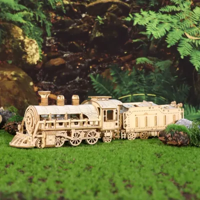 3d Wooden Puzzle Mechanical Train Model Kits Brain Teaser Puzzles V...