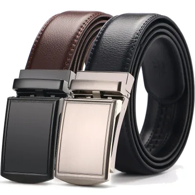 Men's Genuine Cowhide Leather Belt Automatic Ratchet Buckle