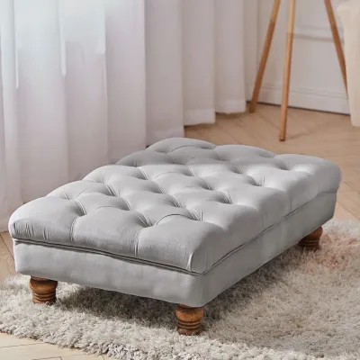 Multifunctional Buttoned Velvet Rectangular Ottoman Footstool With ...