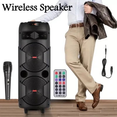 6000W Portable Wireless Karaoke Speaker System Dual 8 inch Woofer Speakers with Microphone Remote Control FM /USB/TF LED