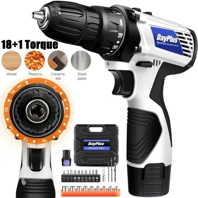 DayPlus 16.8V Cordless Drill Driver Kit 45Nm 18+1 Torque LED