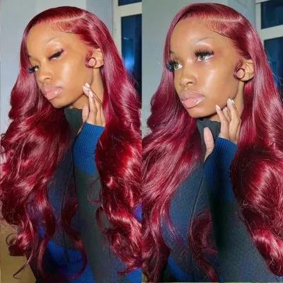36 Inches 99j Burgundy Lace Front Wigs Human Hair Body Wave 13x4 13...