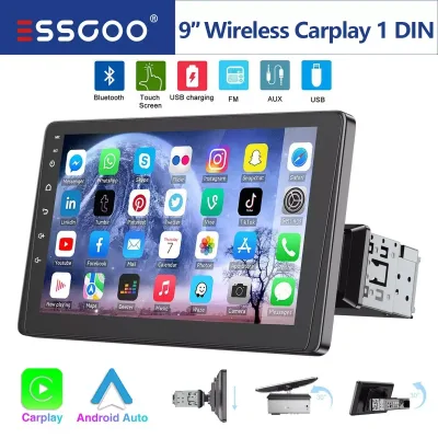 9" Single DIN Wireless Apple CarPlay Android Auto Car Stereo Radio ...