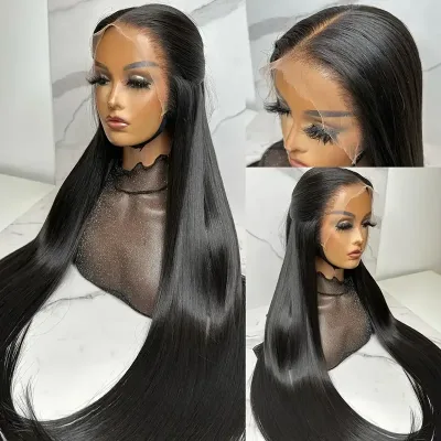 Vietnamese Bone Straight Human Hair Wigs 13X4 Transparent Lace Fron...