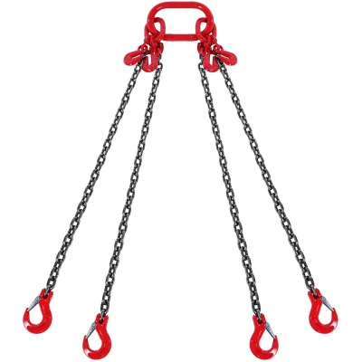 SucceBuy 6/8/10MM Chain Sling 5/10 ft Lifting Chains with 4 Leg Grab Hooks & Adjusters G80 for Engine Chain Hoist Liftin