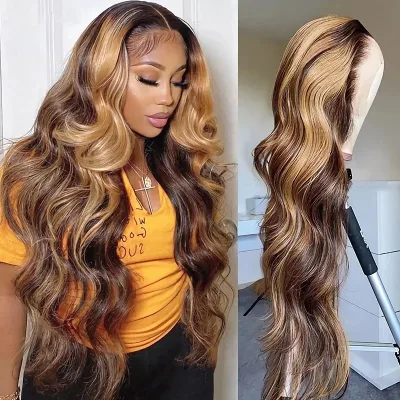 4/27 Highlight 13x4 13X6 HD Lace Frontal Human Hair Wigs 200% Densi...