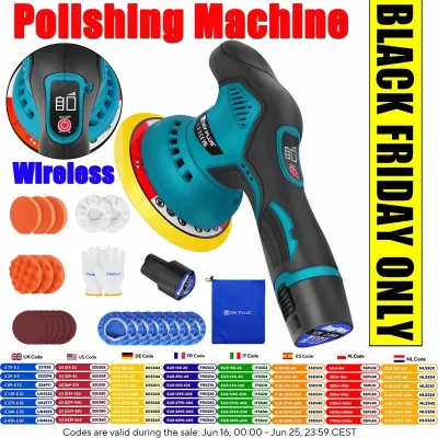 DayPlus Car Polisher Buffer Machine Cordless 8-Speed Electric Polisher Kit, 2pcs 12V Battery, 125mm Base for Polishing S
