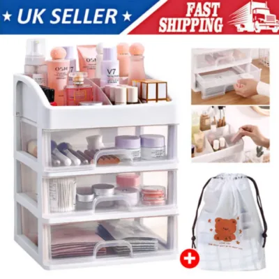 Desktop 4 Tier Makeup Case Holder Drawers Cosmetic Organizer Jewelry Storage Box