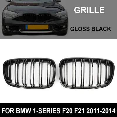 Front Kidney Grill Grille Double Slat Gloss Black For BMW F20 F21 2011-2014 image 1