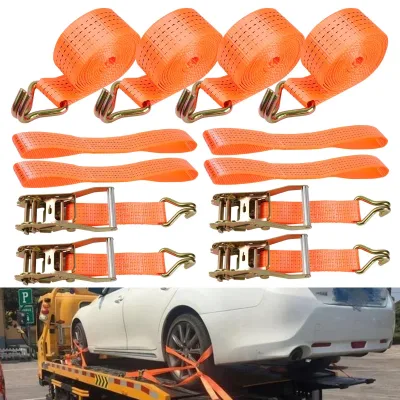 4 Set 2.0" x 13' Car Ratchet Straps 10000lbs Double Hook Wheel Fixing Strap 5Ton
